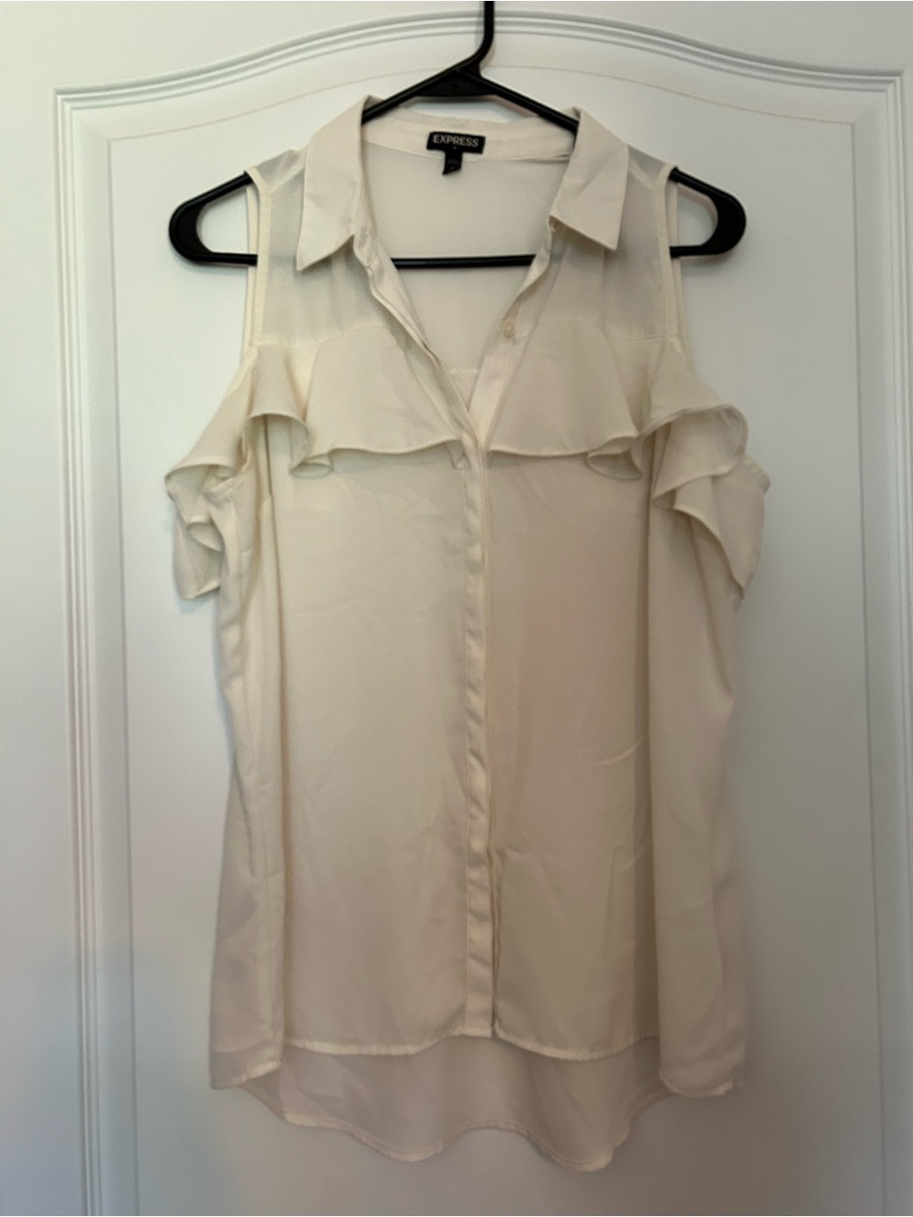 Express Women's Cream Cold-Shoulder Ruffle Blouse Sz Medium
